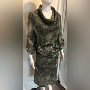 Made In Italy Sage Green Floral Sweater Dress Elegant Fairycore Boho Chic Earthy